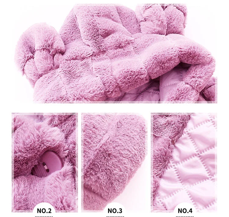 faux fur winter jackets girls hooded long cotton padded parkas fur little teens girls winter coats and jackets pink grey children  (5)