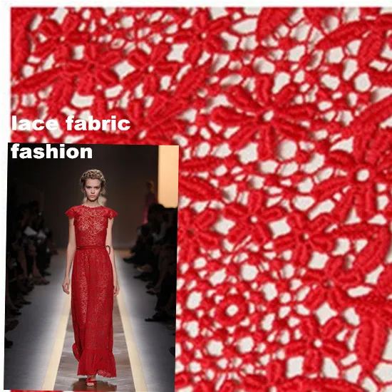 

5 yards Red Lace Fabric, Embroidery Flowers, Retro Hollowed Out Florals Net Lace Fabrics Wedding Fashion Dress Supplies