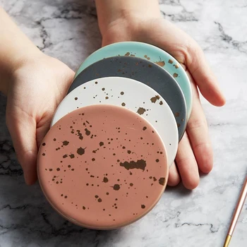 

Creative Ceramics Splashing Gold Round Coaster Pad Coffee Cup Mat Tea Pad Placemats Cork Wood Bottom Heat Insulation Suit Pads