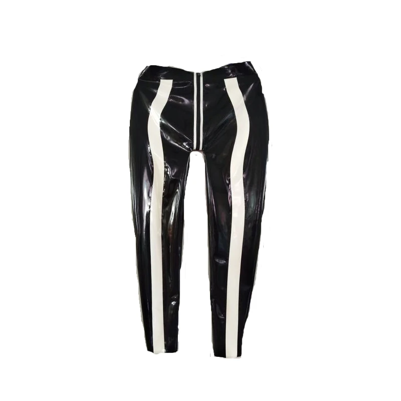 

New 100% Latex 0.4mm Rubber Men Fashion Black And White Pants Unique Trousers Size XXS-XXL