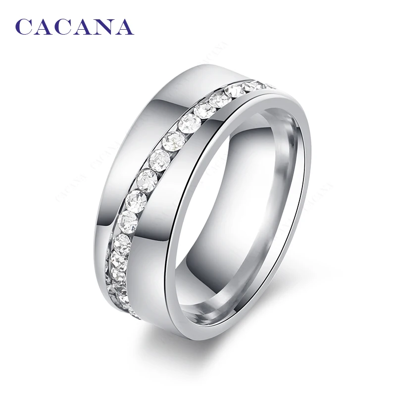 CACANA stainless steel rings for women slash a line of CZ diamond fashion jewelry wholesale NO.R68