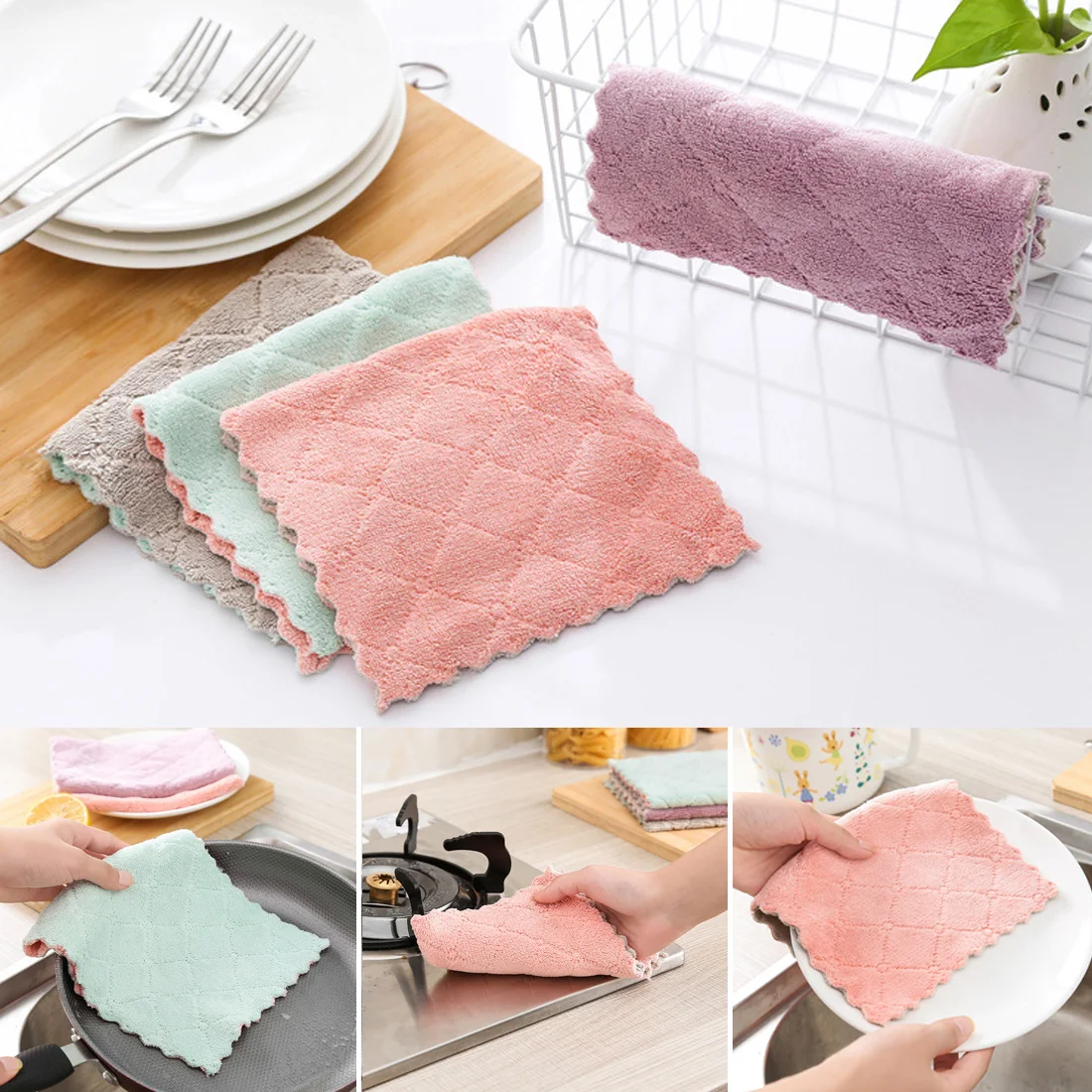 Kitchen Towel Cleaning Dish Washing Cloth Household Kitchen Towels Absorbent Thicker Double-layer Microfiber Wipe Table Kitchen Towel Cleaning Dish Washing Cloth Household Kitchen Towels Absorbent Thicker Double-layer Microfiber Wipe Table
