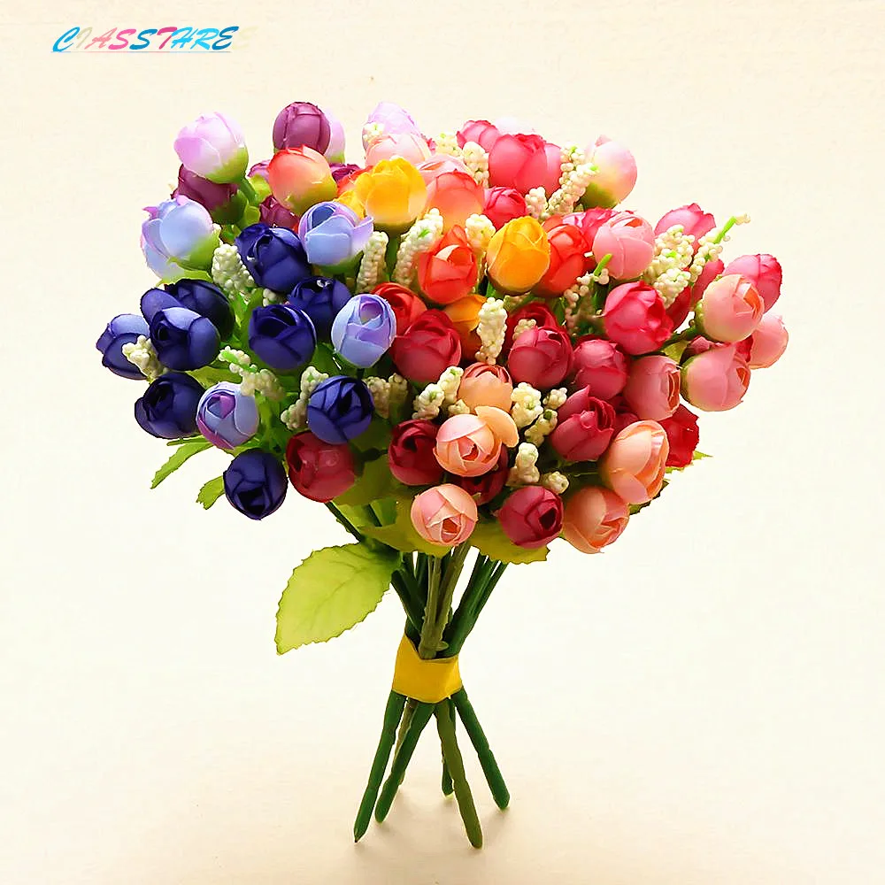 

Colorful Silk Flowers artificial flower 15 heads Mini Rose Home Decor for wedding small roses bouquet decoration