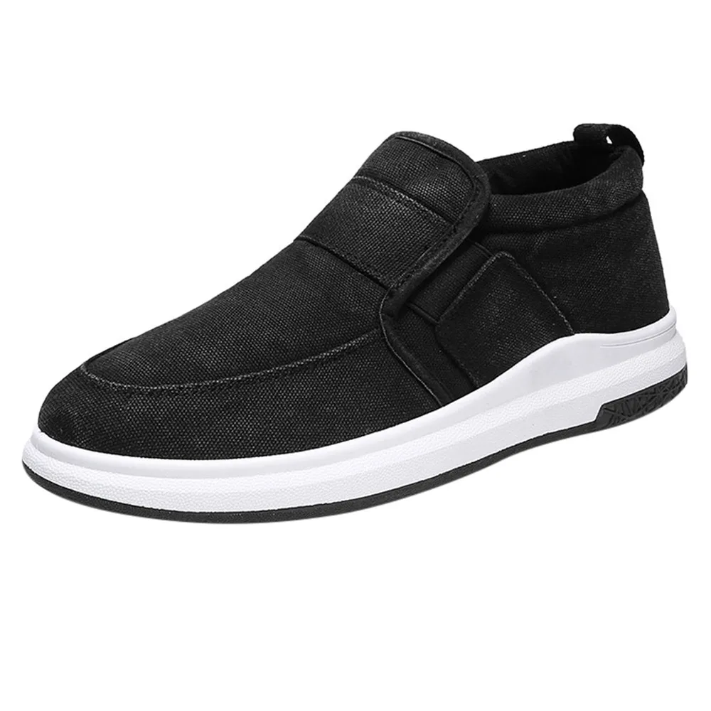 Men Canvas Shoes Male Mens Flat Heel Breathable Slip On Casual Loafers Chaussure Homme Black | Обувь
