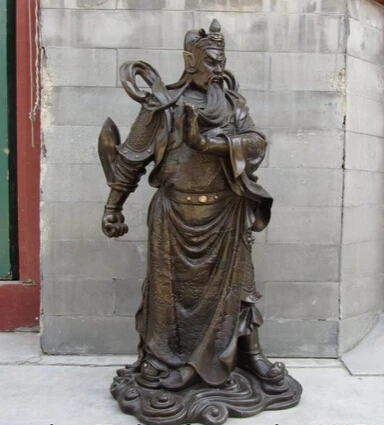 

huij 008244 China Folk Copper Bronze General Dragon Guan Gong Guan Yu Warrior Buddha Statue