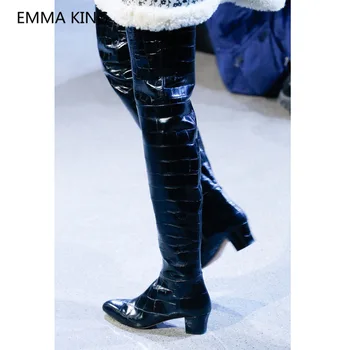 

2019 New Chunky Heel Over The Knee Boots Women Pointed Toe Sexy High Heels Female Winter Shoes Woman Thigh High Motorcycle Boots