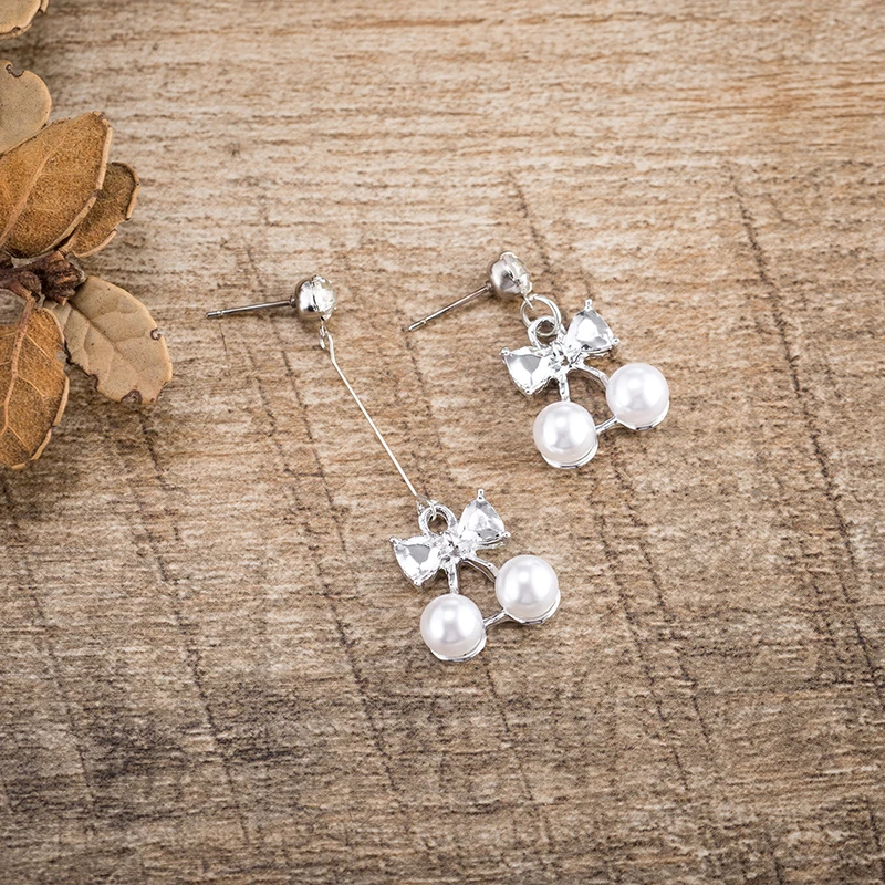 TDQUEEN Fashion Bowknot long Crystal Drop Earrings Simple Bow shape Pearl Rhinestone Long and Short Earrings For Women Jewelry  (7)