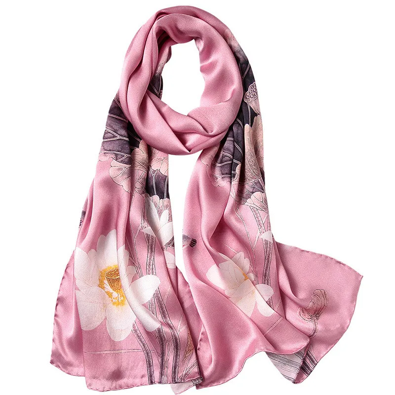 Butterfly Print Silk Scarf Spring Pure Silk Scarf Shawl Hand-rolled Edges Natural Silk Scarf Women Fashion Scarves Wraps