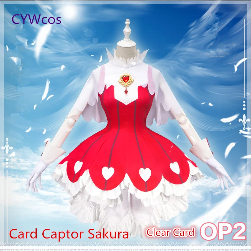 Карточка Captor Sakura Clear Card OP2 Косплей сакура красный наряд платье косплей костюм