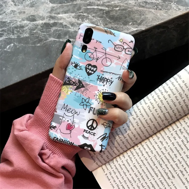 

Painted Colors Cute Cats Phone Case for iPhone 6 6s 7 8 Plus Shockproof Hard Bumper PC Back Fitted Covers for iPhone X XR XS Max