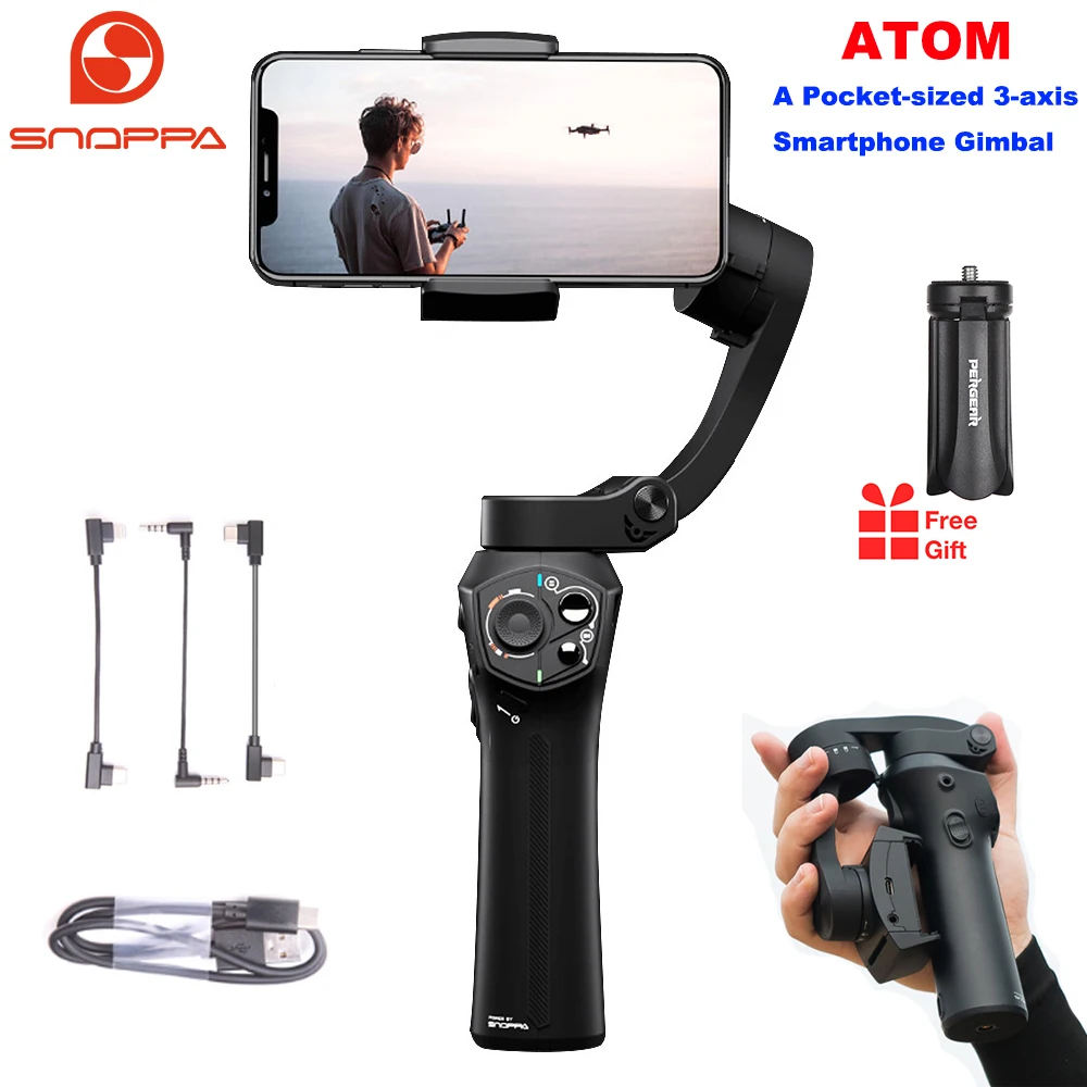 Snoppa Atom 3 оси складной карманный ручной Gimbal стабилизатор для iPhone смартфон GoPro и Беспроводной зарядки PK гладкой 4