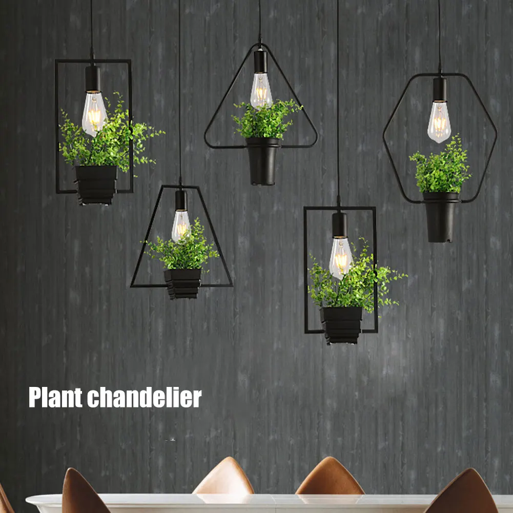 

2019 Hot Simple Plant Iron Chandelier Iron Lamp Geometry Plants Lights for Pub Music Restaurant SKD88