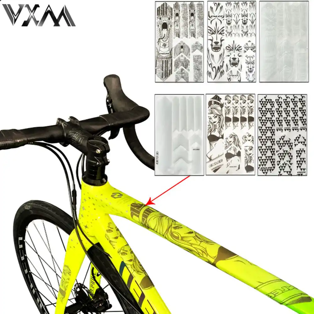 nero carbone Bicicletta da bici da strada Mountain bike Adesivi per biciclette antigraffio Adesivi a catena Adesivi per protezione telaio bicicletta