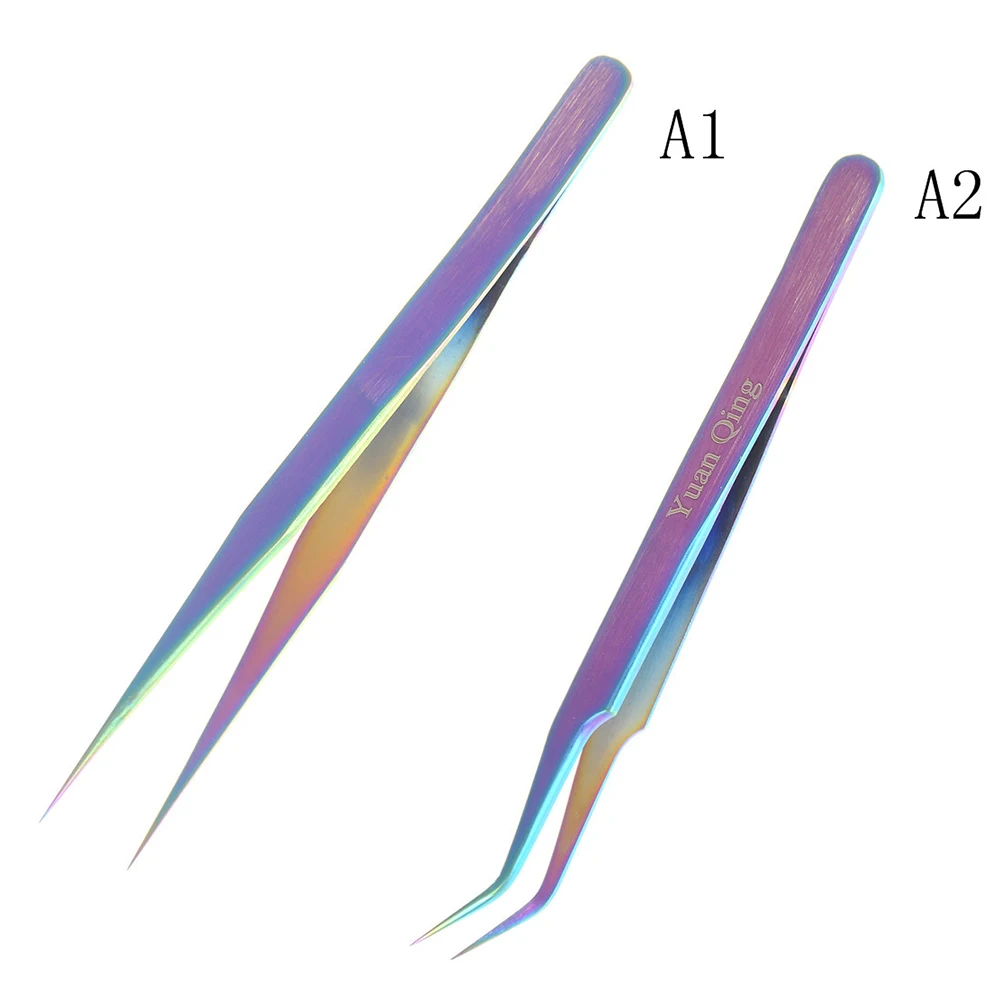 Stainless Steel Rainbow Colorful Tweezer Rhinestone Picker Tool Straight Or Curved Tweezer DIY Electronics Tools Repair Tools