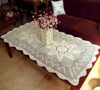 

Christmas decorations Hand Crochet Cotton Flower Beige Table cloth Rectangle Tablecloth 80X180CM Sofa Cover cloth