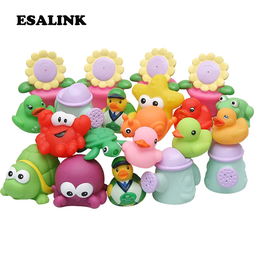 

21 Pcs Mixed Animals Swimming Water Toys Colorful Soft Floating Rubber Duck Squeeze Sound Squeaky Bathing Toy For Baby Bath Toys
