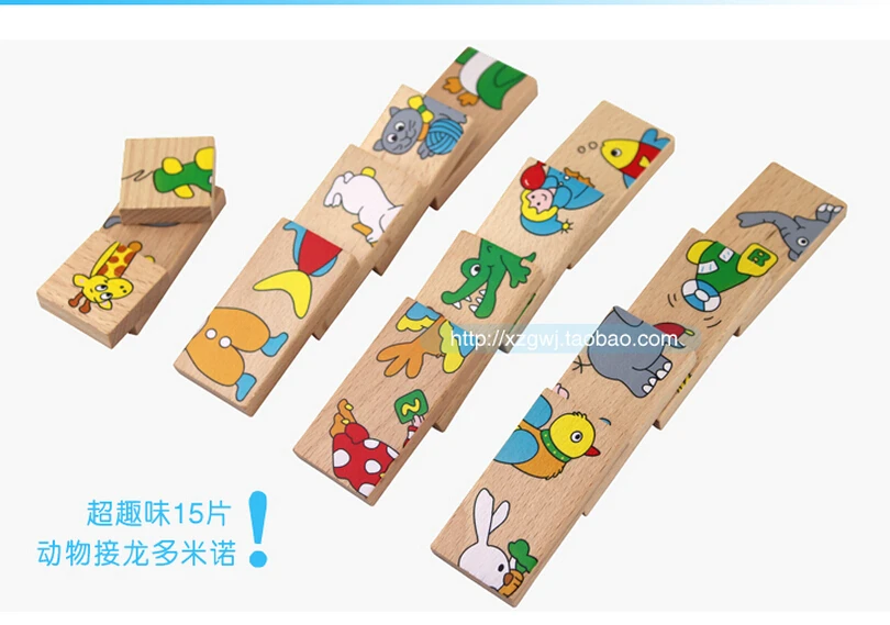 Free Shipping hot sale 2015 Animal Domino Puzzles High Quality Educational Toys Wooden Toy Baby Gift #1071 2