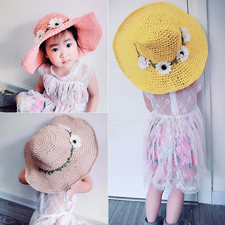 New Princess Summer Sun Flower Girl Outdoor Wide Straw Hats Cute Baby ...