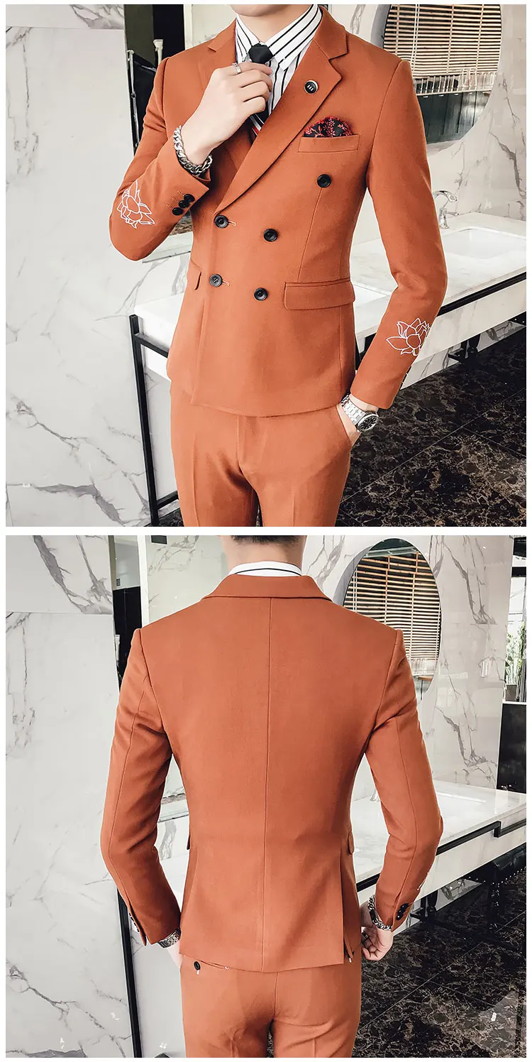 Новая мода Горячая бренд Осень мужская повседневная Высококачественная однотонная простая забота костюм мужской тонкий корейский стиль Блейзер жилет и брюки