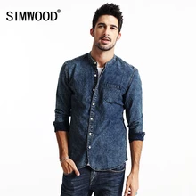 Simwood 2016 new autumn kausal denim shirts männer langarm 100% baumwolle stehkragen cs1563