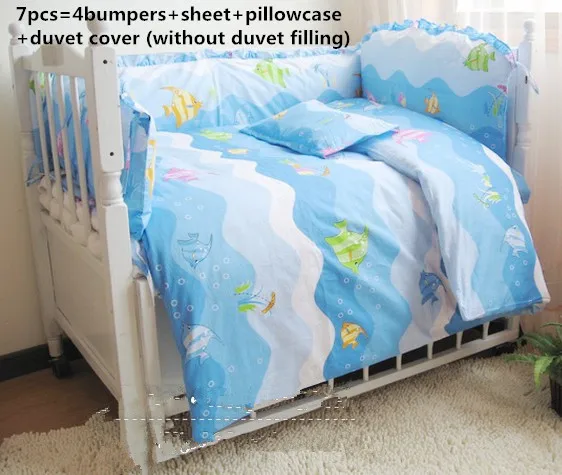 

Promotion! 6/7PCS Fish Baby Bedding Set Boys Girl Crib Bedding Sets Cotton Infant Cot Set ,duvet cover ,120*60/120*70cm