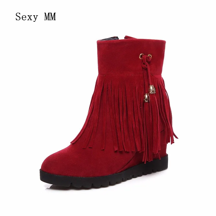 

Spring Autumn Women Mid Calf Boots Booties Wedges Height Increasing Woman Short Boots Ladies Shoes Plus Size 34-40 41 42 43