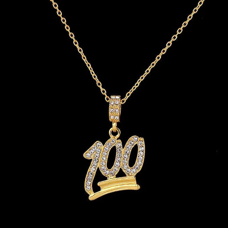 2018 Fashion Simple Hollow Necklace Gold Full White Rhinestone 100 Points Pendant Jewelry Student Bling Necklaces Jewelry Gift