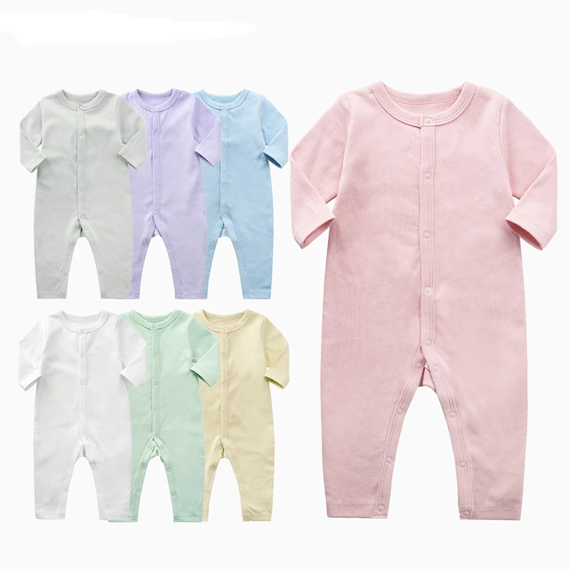 

Infant Romper Soft Cotton Solid Baby Coming Home Outfit Long Sleeves with Buttons Design 7 Colors