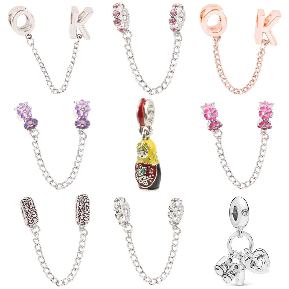 

Silver Safety chain Baby doll Baby Shoes Wish Clip DIY Bead Fit Original Pandora Charms Silver Bracelet Trinket Jewelry Women