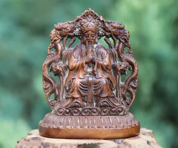 

9 CM Chinese Boxwood Handwork supernatural being Eastern Sea Dragon King Statue