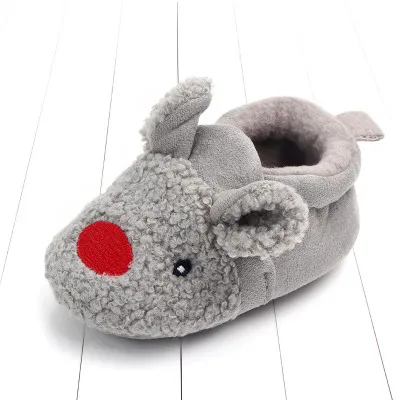 Зимние теплые детские ботинки с милыми животными обувь с хлопковой подкладкой из флиса детские пинетки для малышей детская обувь для малышей - Цвет: grey
