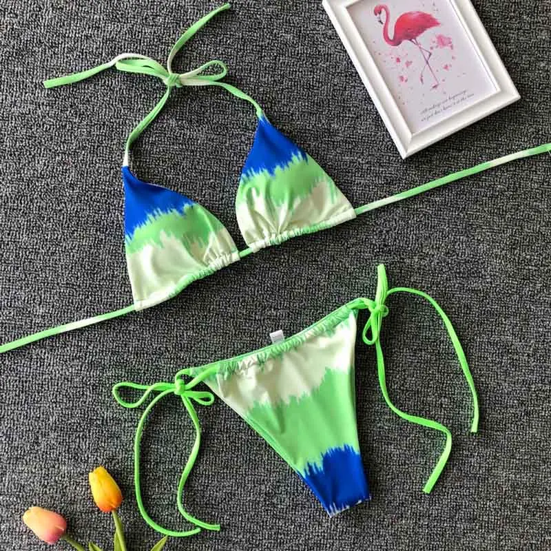 

Triangle Gradient Bikinis 2019 Mujer Biquini Neon Sexy Thong Swimwear Women Bathing suit String Swimsuit Push up Micro Monokini