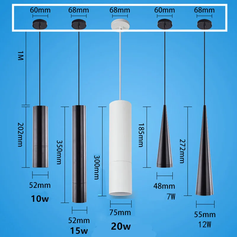Диммируемый цилиндрический светодиодный подвесной светильник из алюминия и металла для дома 10 Вт 15 Вт 20 Вт Подвесная лампа для столовой/гостиной, кафе, подвесной светильник
