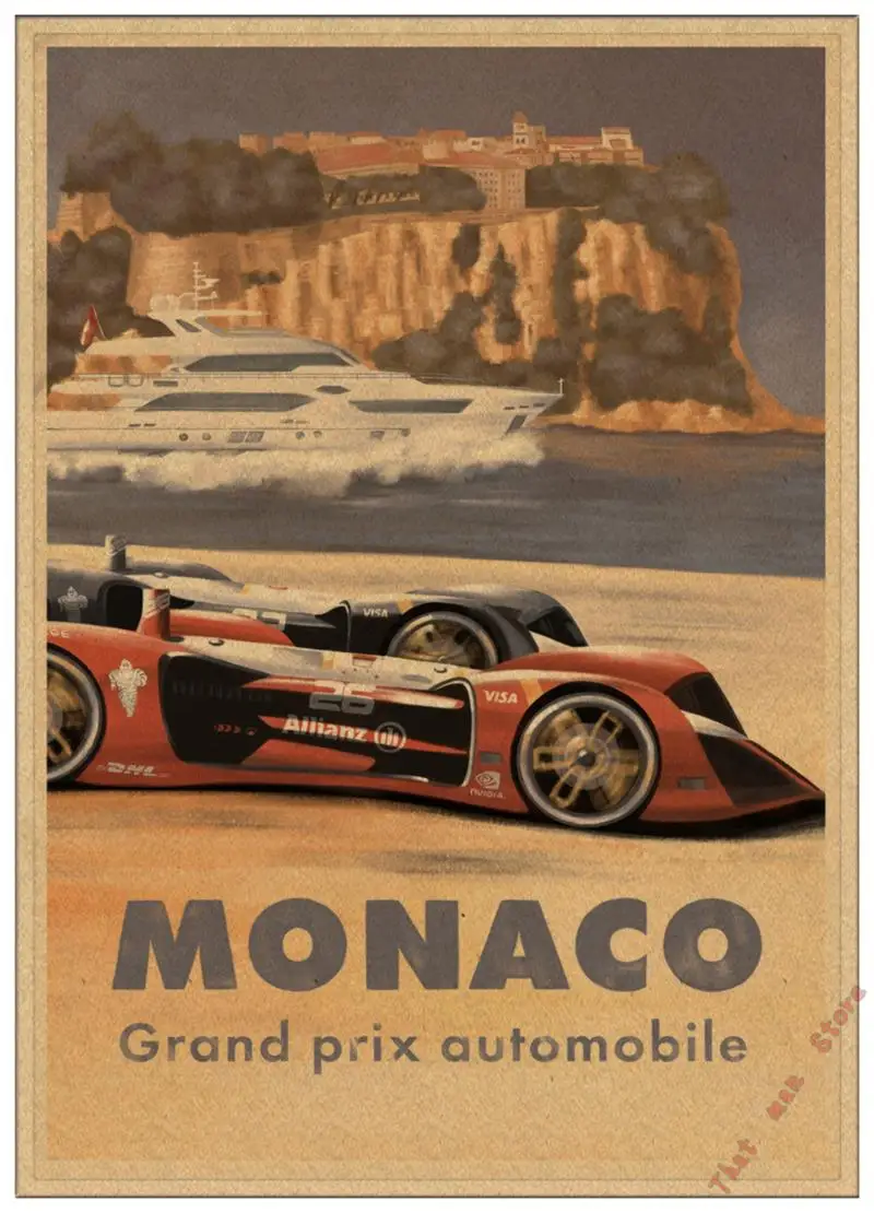 Супер гоночный Ретро мотор Monaco 1937 старинный автомобиль для путешествий, классический винтажный постер, сделай сам, домашний декор из крафт-бумаги - Цвет: Прозрачный