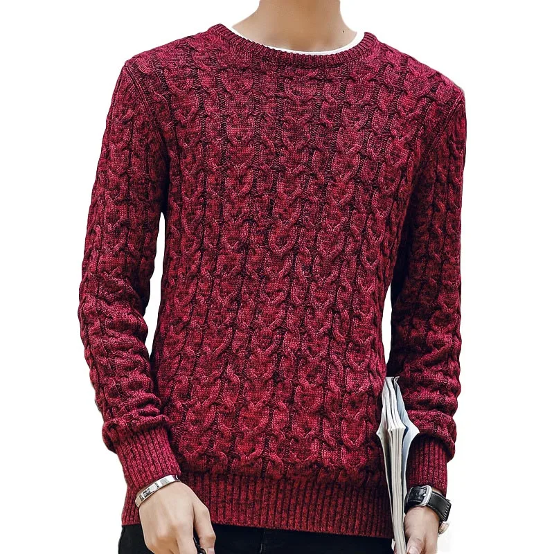 New Autumn Winter Fashion Men's Sweaters Warm Thick Slim Fit Men Pullover Cotton Trend Knitted Jacquard Sweater Men - Цвет: Черный