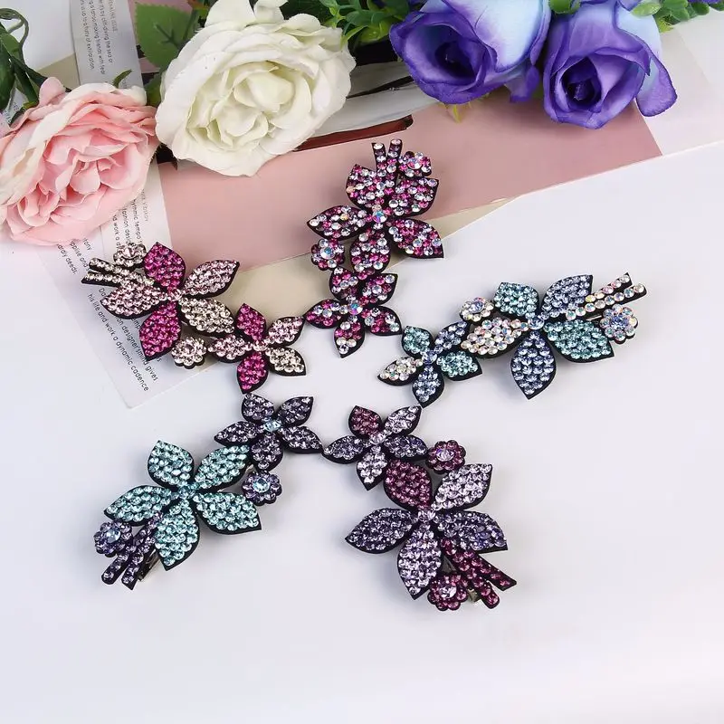 

2018 Korean Sweet Girl Simple Duckbill Hair Clips Full Diamond Rhinestone Flowers Hairpin for Fashion Women Hair Accessories