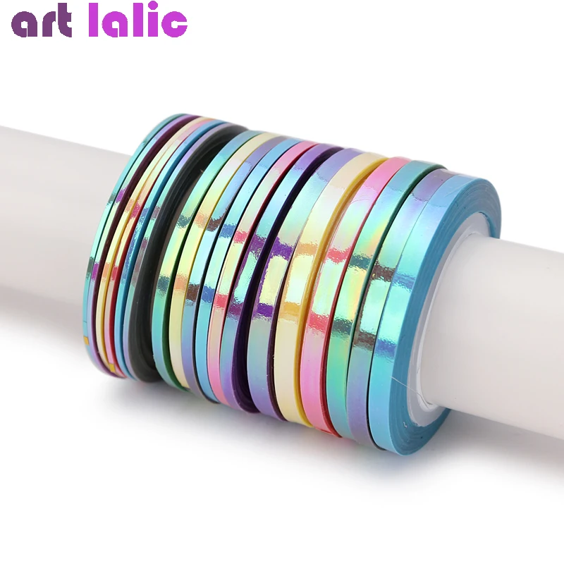 18Pcs Mermaid Nail Striping Tape Line Sticker Candy Color Adhesive Decals DIY Nail Art Manicure Dec
