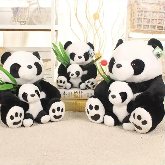 

Kawaii Fashion Mother and Son Real Life Plush Panda Doll Parent-child Bear Plush Toy Hug Bamboo Leaf Doll Toys for Children