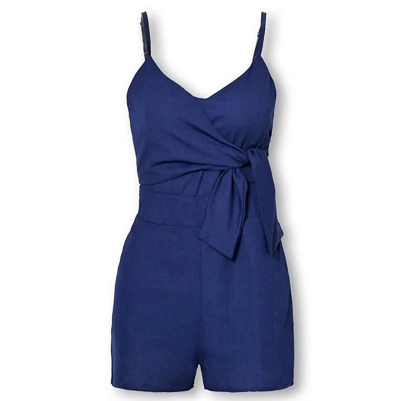Summer Women spaghetti strap slim fit rompers womens jumpsuit V-Neck Front Bow Pocket Playsuits shorts overalls Summer Women spaghetti strap slim fit rompers womens jumpsuit V-Neck Front Bow Pocket Playsuits shorts overalls