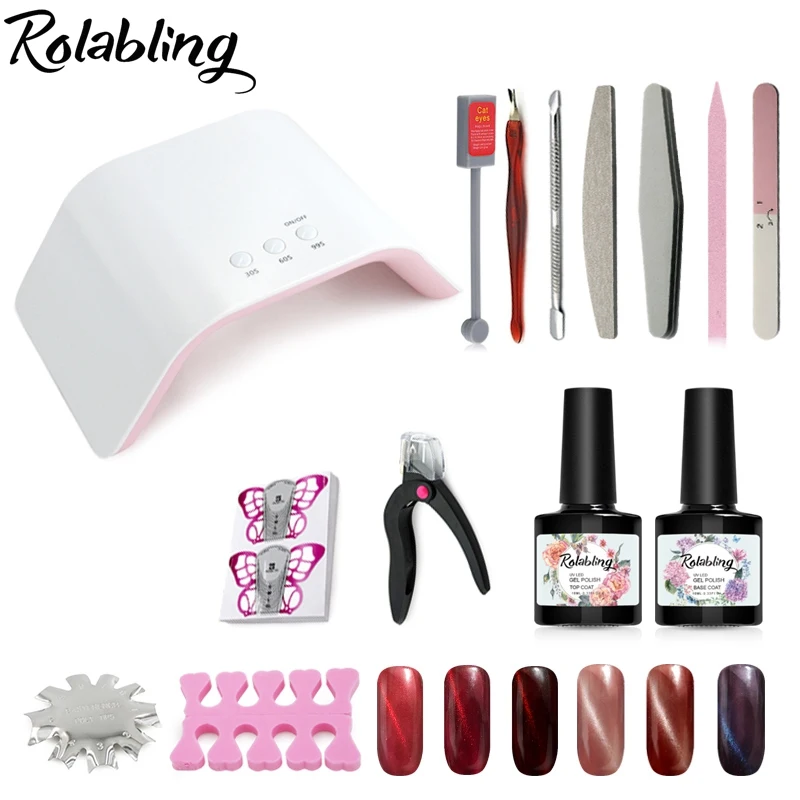 

Rolabling Nail Art DIY Full Set UV Gel Polish Manicure Set 24W Curing Lamp Dryer Kit 6 Colors Base Top Set Nail Gel Nail Tools