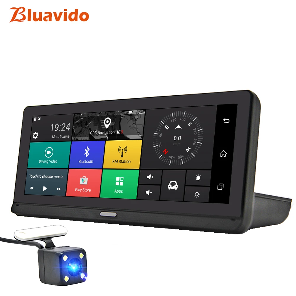 Pаспродажа Автомобильный видеорегистратор Bluavido, 8 дюймов, IPS, font b GPS b font , 4G, Android, ADAS, FHD, 1080 P, видеорегистратор с двумя объективами, Автомобильный видеорегистрато...