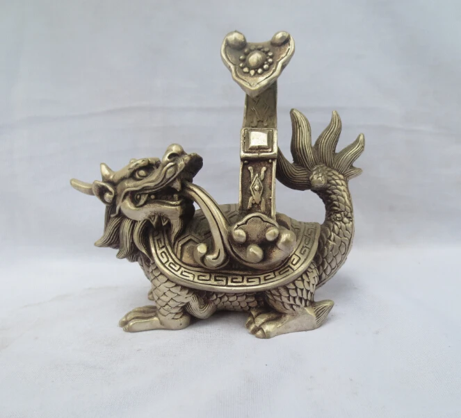 

Collectible Decorated Old Handwork Tibet Silver Carved Lucky Dragon Turtle Ruyi Statue/sculpture old