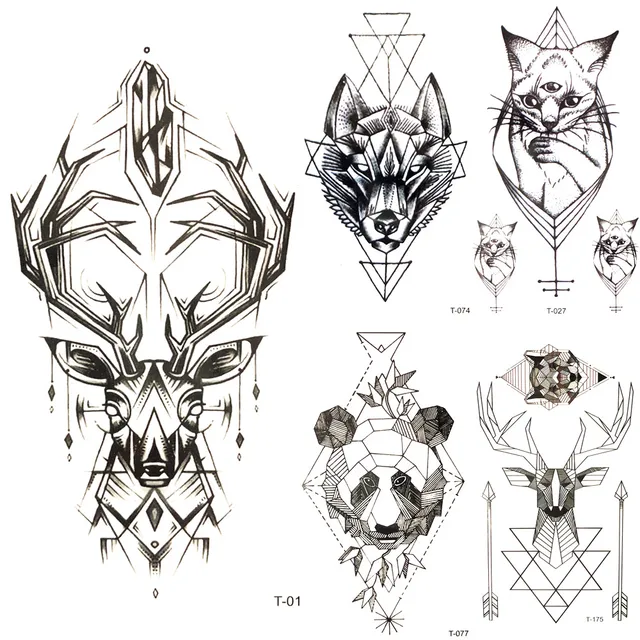 Buy Cool Geometry Elk Chains Water transfer Tattoo