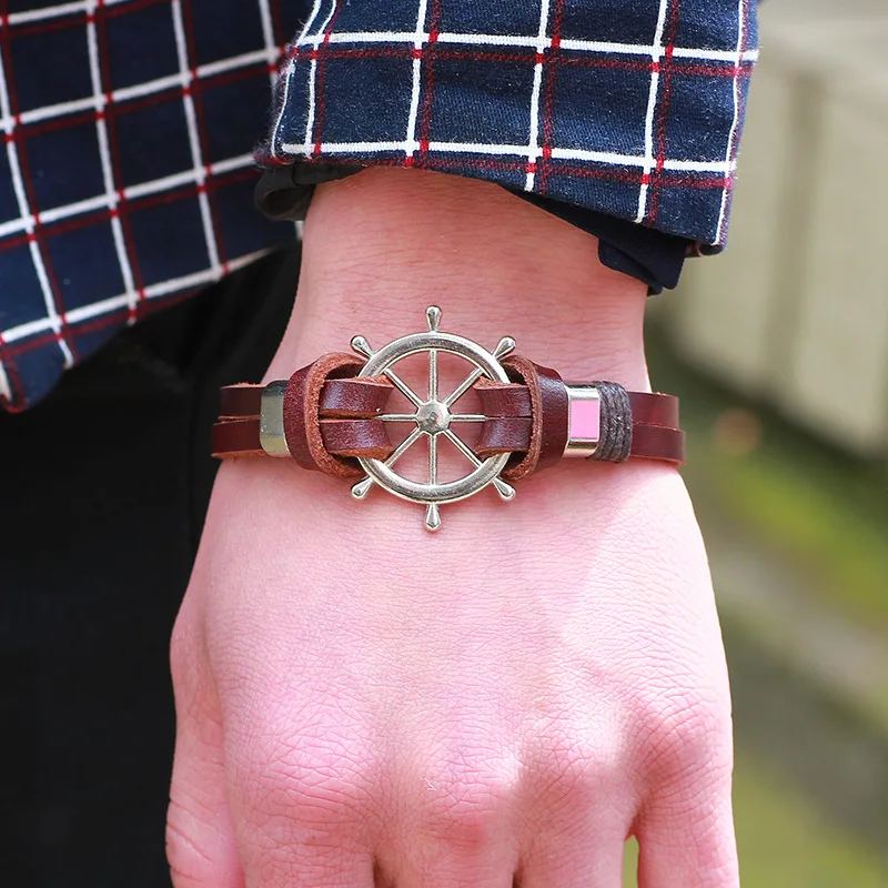 Brown Leather Bracelet Men Sea Navigation Anchor For Aeproduct Getsubject