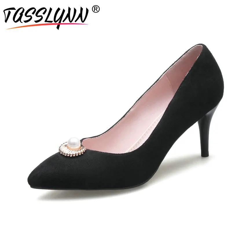 

TASSLYNN 2018 Women Pumps Thin Heels Sexy Pointed Toe Pink Spring Shoes Flock Lady High Heels Basic Solid Pumps Big Size 34-43