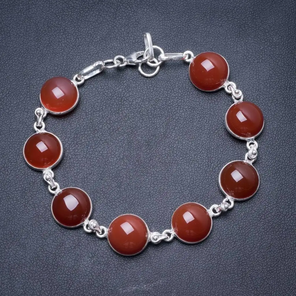 

Natural Carnelian Handmade Unique 925 Sterling Silver Bracelet 7 1/2-8" Y2836