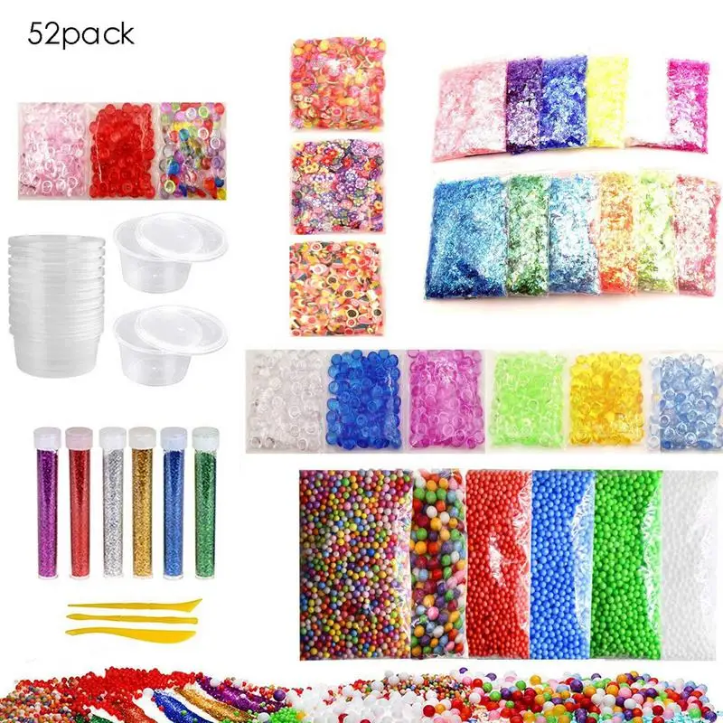 

52Pack Slime Making Kit Colorful Foam Ball Granules Flat Beads Gold Candy Paper Polymer Clay Set Children DIY Handmade Material