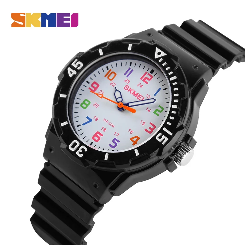 SKMEI Модные Повседневные детские часы 5 бар водонепроницаемые кварцевые наручные часы Детские часы montre enfant 1043 - Цвет: Черный