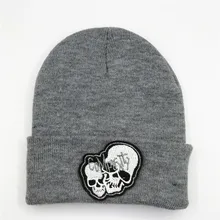 LDSLYJR хлопок двойной череп вышивка утолщенная вязаная шапка зимняя теплая шапка Skullies шапка бини шапка для мужчин и женщин 18