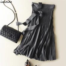 Весенняя зимняя женская плиссированная юбка, высокая талия, длина по щиколотку, длинная теплая шерстяная юбка макси, Серая шерстяная юбка со складками для женщин